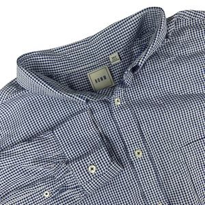 Rowm Men's 3XT Big & Tall‎ Blue White Gingham Button-Down Shirt Long Sleeve